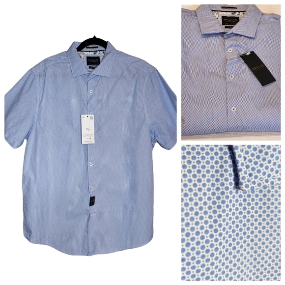 NWT Denim & Flower blue/white short sleeve button down shirt. Men's size XL - Picture 3 of 15